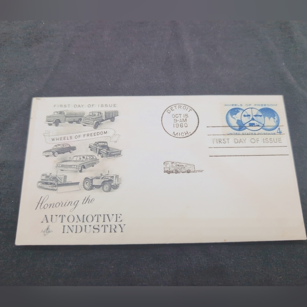 1960 Detroit Vintage First Day Stamp Cover - Honoring the Automotive Industry